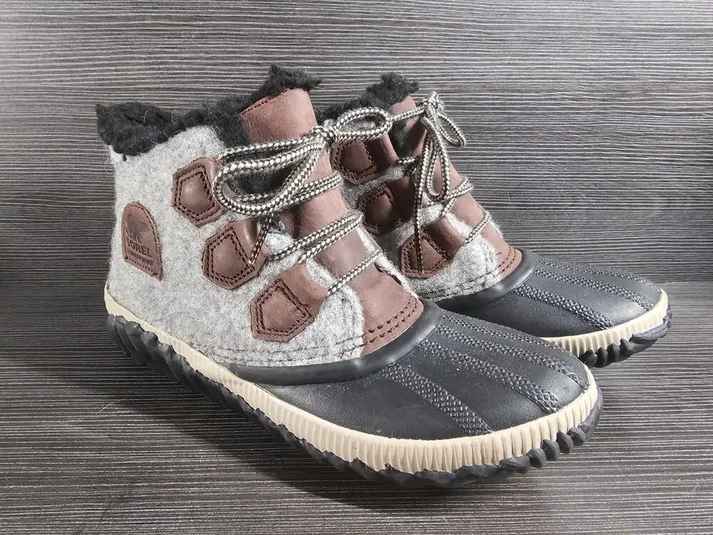 Sorel Out N About Plus Women’s 7 Gray Felt Duck Boots Waterproof NL3973-628